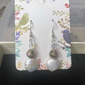 Handmade 925 hooks Elegant Pearl and Crystal Drop Earrings